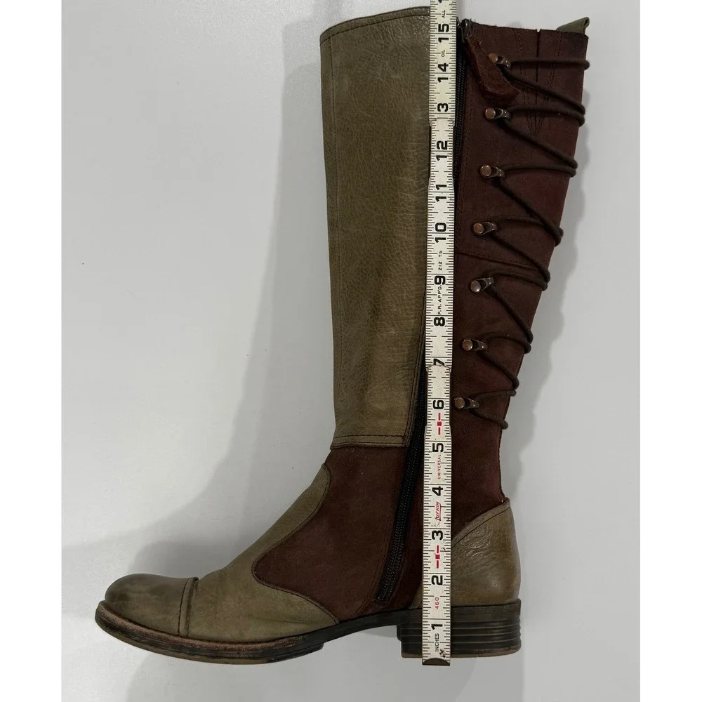 Naya Apollonia Tall Boots Womens 7.5 M Olive Green Brown Leather Lace Up Back